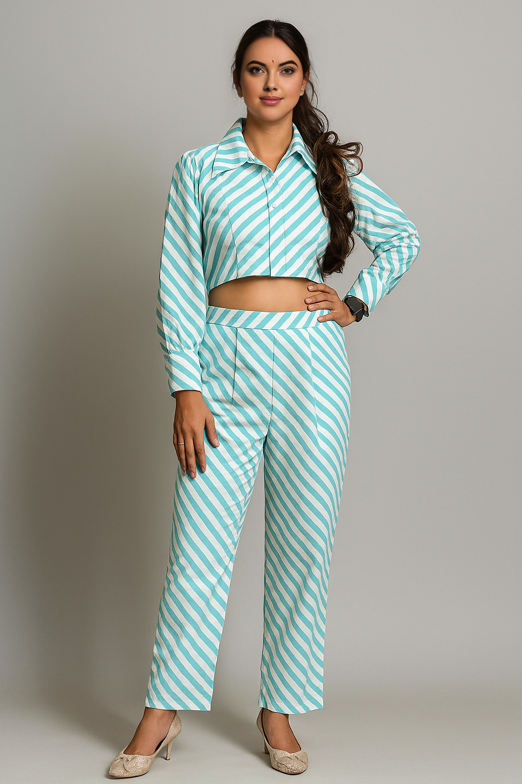 Aqua Breeze Striped Co-Ord Set