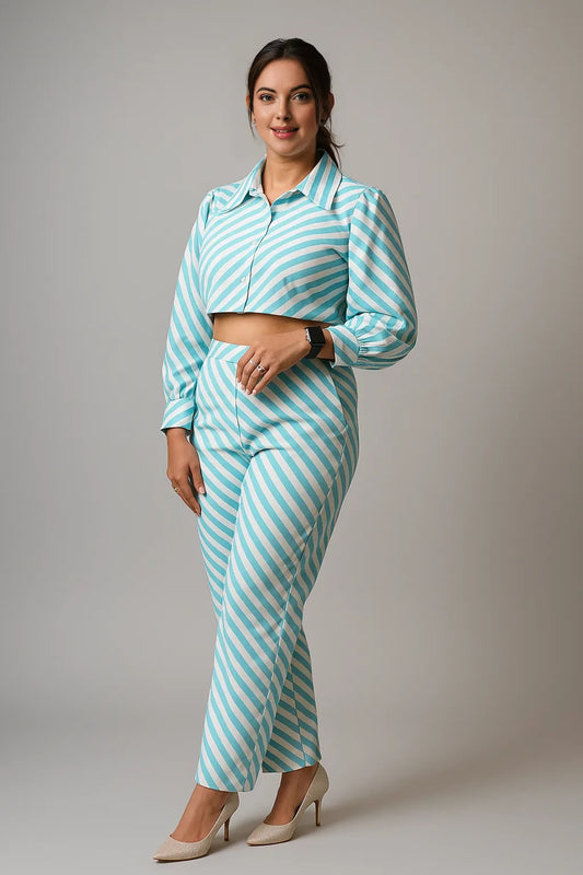 Aqua Breeze Striped Co-Ord Set